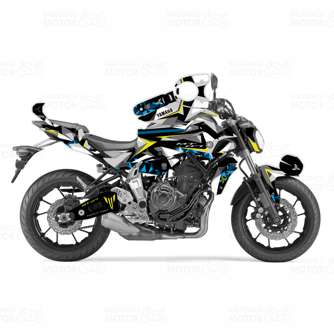 Yamaha MT 07 Colorful Camo Design Sticker Set (Beyaz Yoğun)