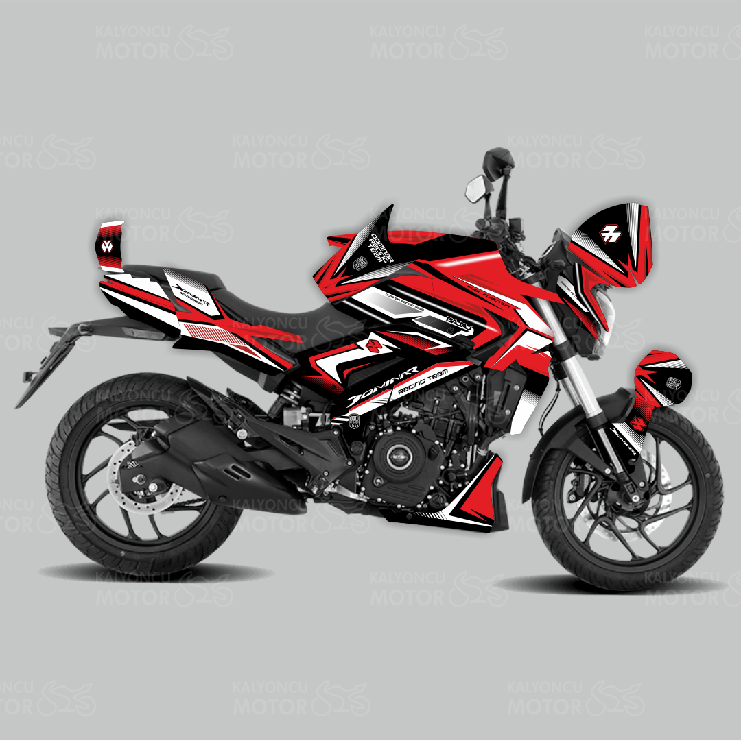 Bajaj Dominar Racing Team Design Kırmızı-Siyah-Beyaz Sticker Set Kaplama