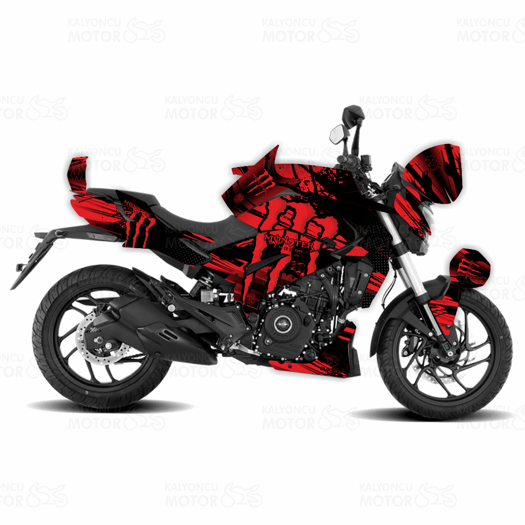 Bajaj Dominar Monster Energy Design Kırmızı - Siyah Renkli Sticker Set Kaplama