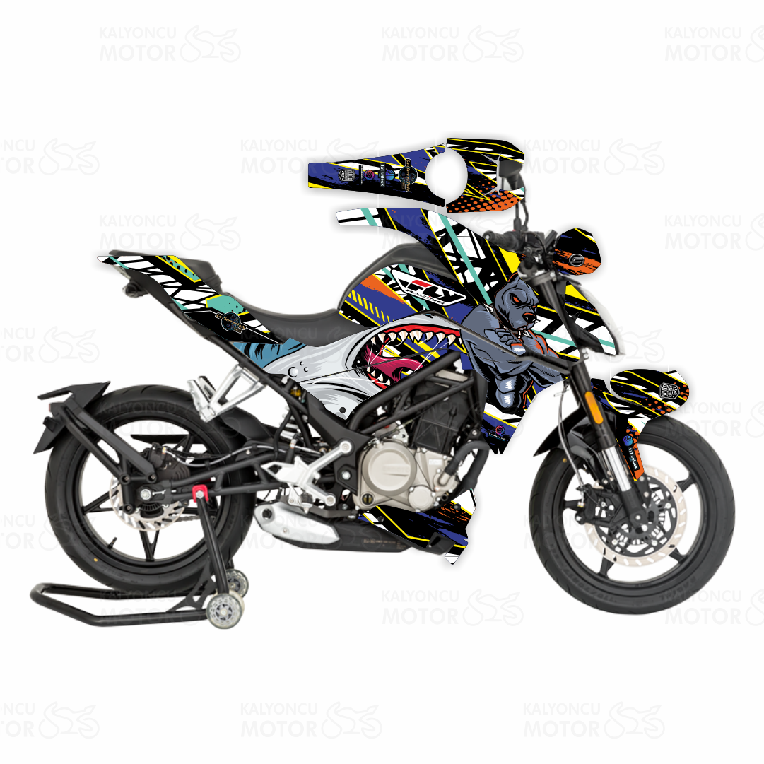 CF Moto NK 250 Sticker Set Shark & Dog Design Renkli