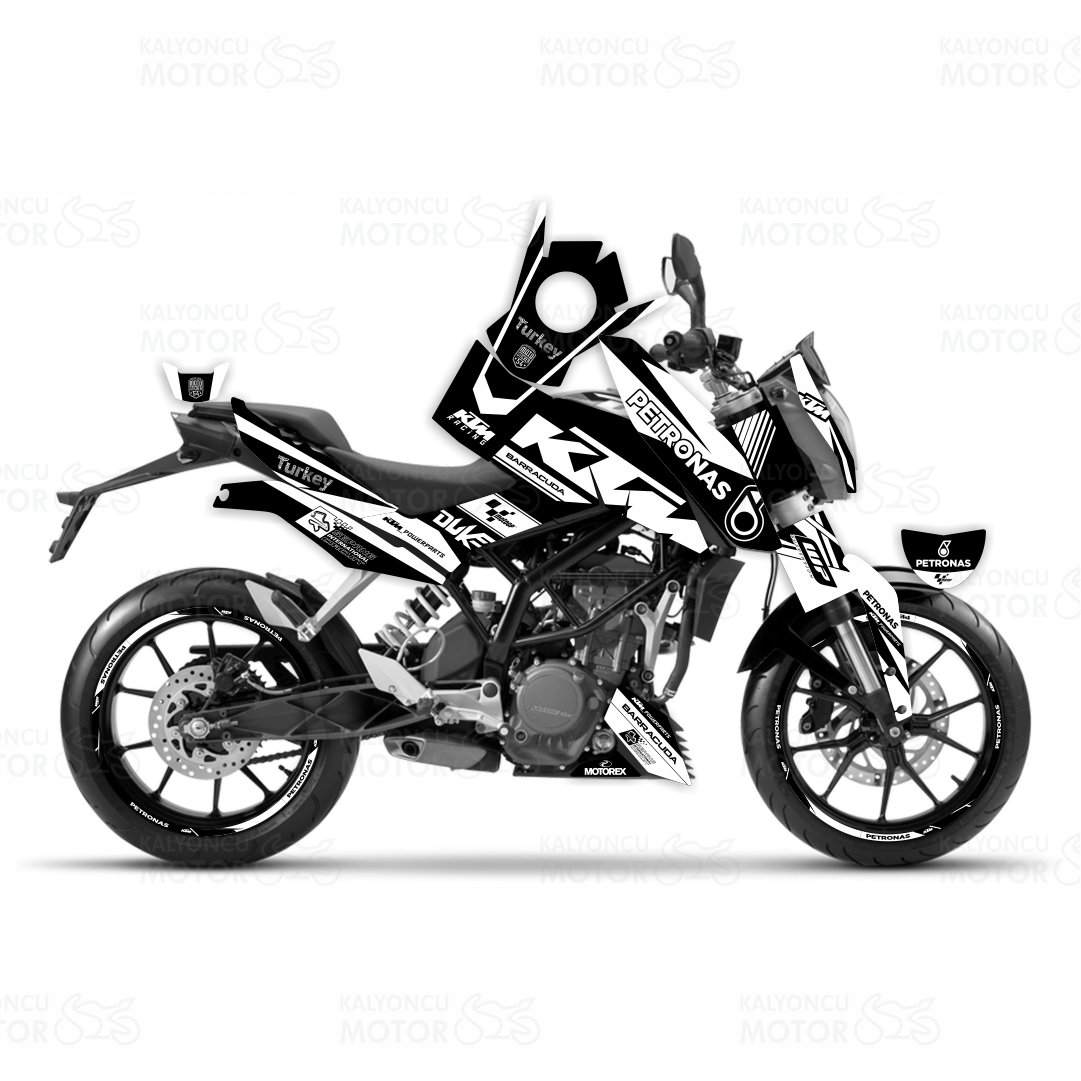 KTM Duke 390 Petronas Desing Sticker Set Siyah-Beyaz (2011-16)