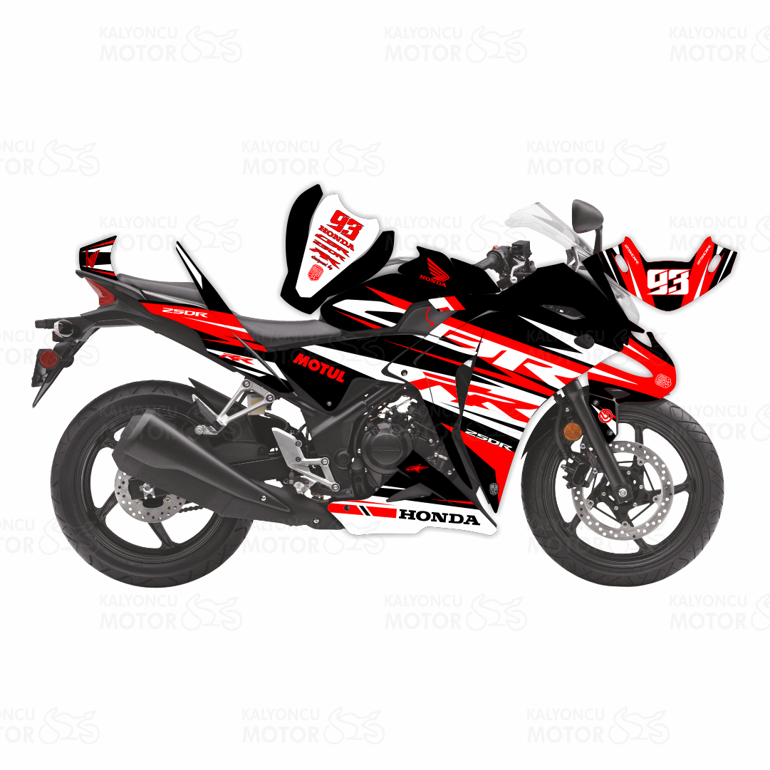 Honda CBR 250 R Eski Kasa RR Lines Design Sticker Set Siyah-Beyaz-Kırmızı