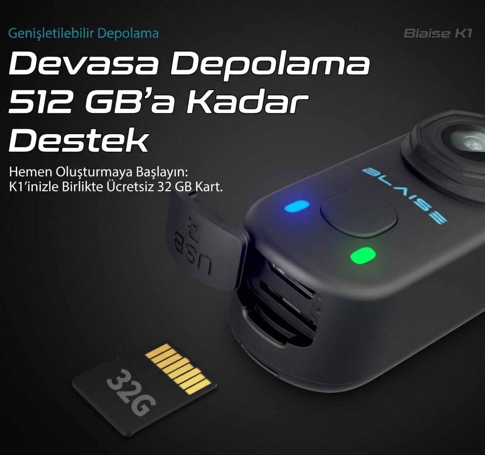 Blaise K1 Aksiyon Kamera + 32 GB SD Kart