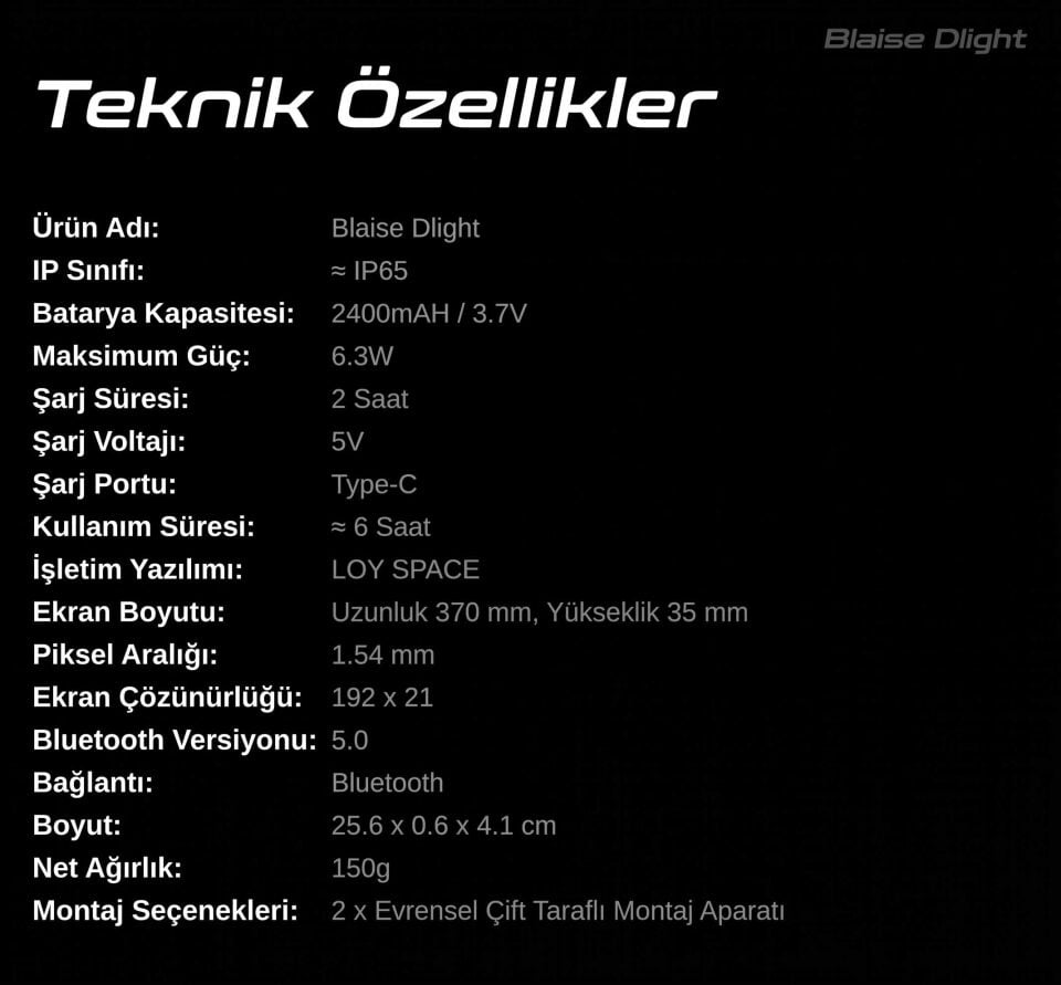 BLAISE DLight Akıllı Kask LED Ekranı Bluetooth RGB Display