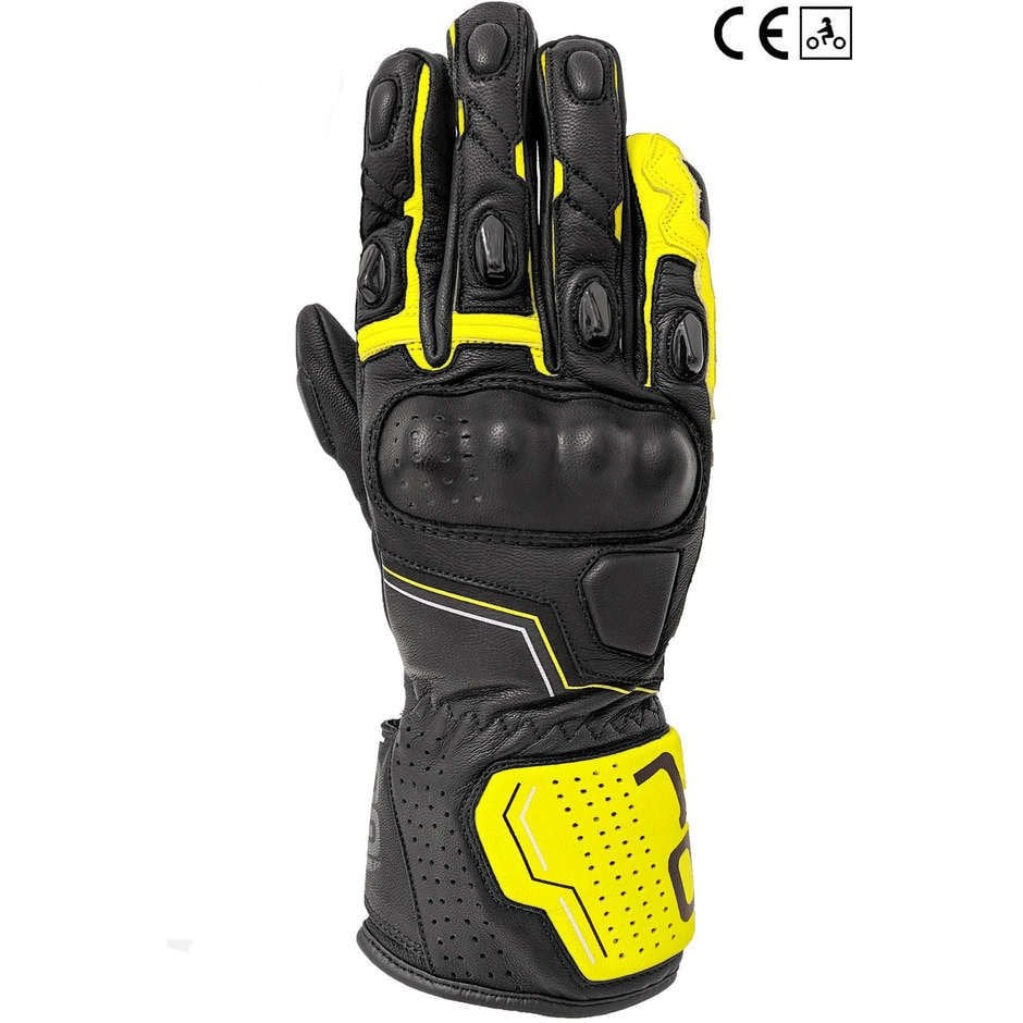 OJ Sleek Siyah-Sarı Korumalı Uzun Racing Deri Eldiven 2XL