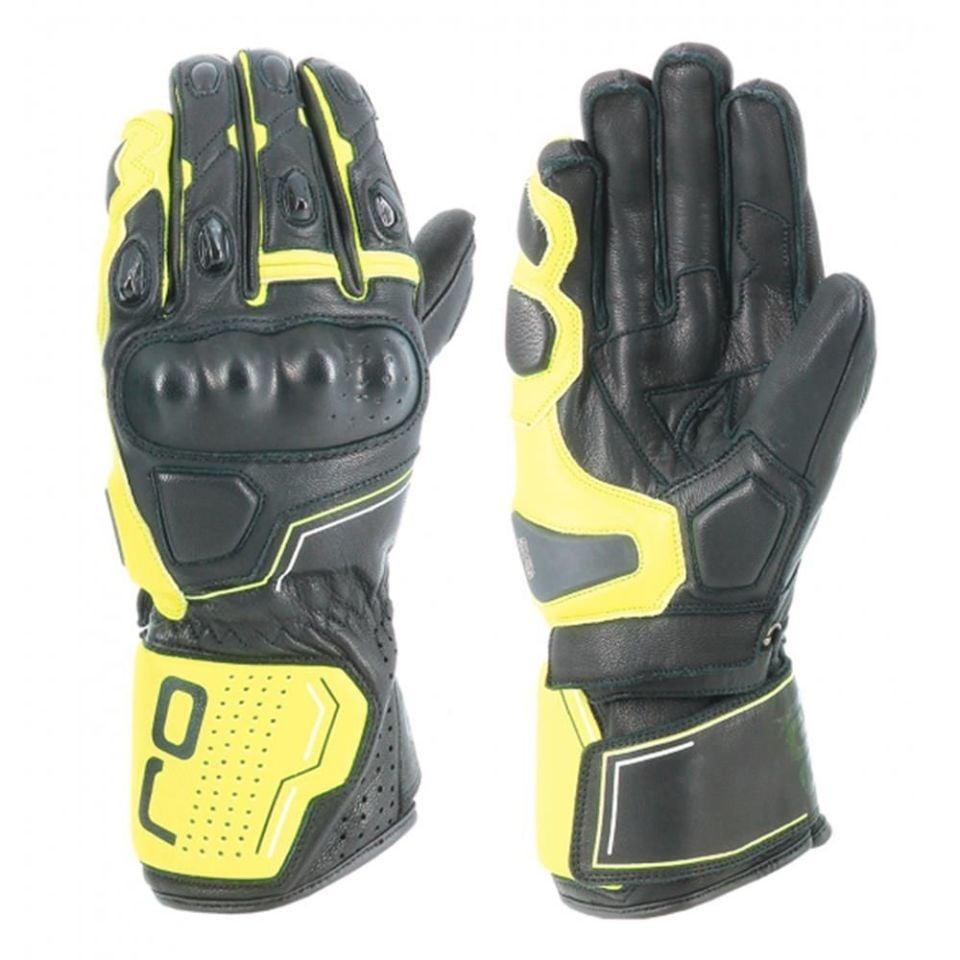 OJ Sleek Siyah-Sarı Korumalı Uzun Racing Deri Eldiven M
