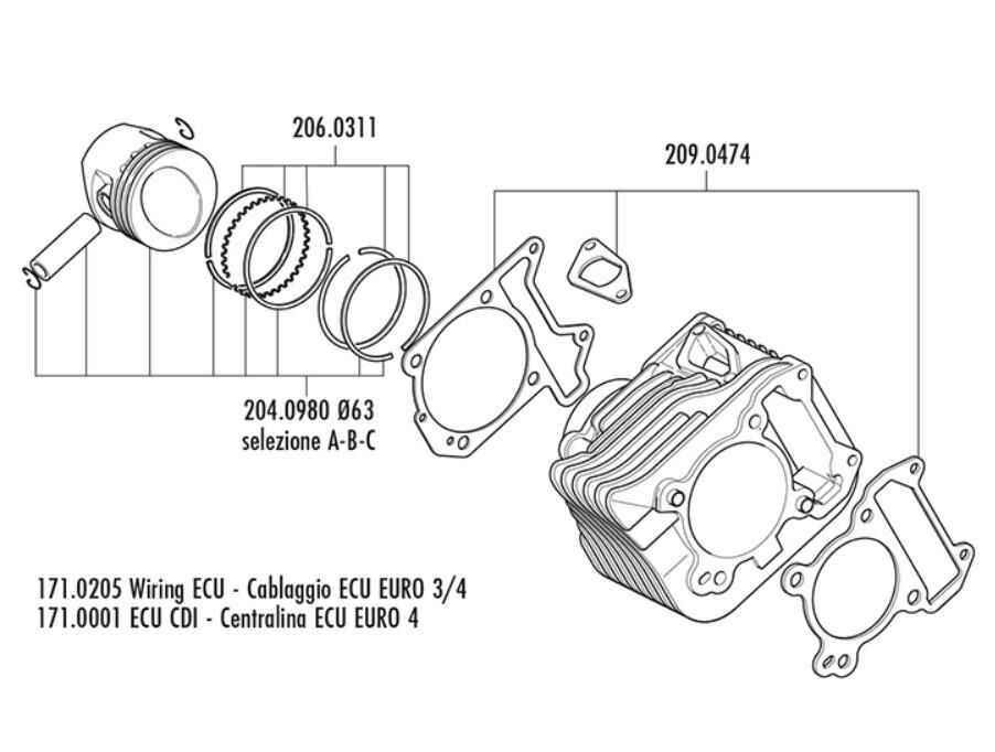 Polini Silindir Seti 63mm 182cc Hava Soğutmalı Piaggio Vespa 125/150 4T 3V 140.0235