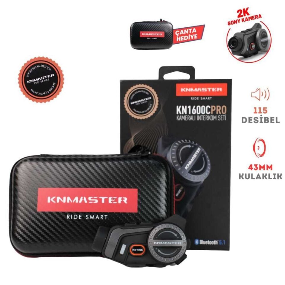 KNMaster KN1600C Pro Kameralı Motosiklet Bluetooth Interkom Seti