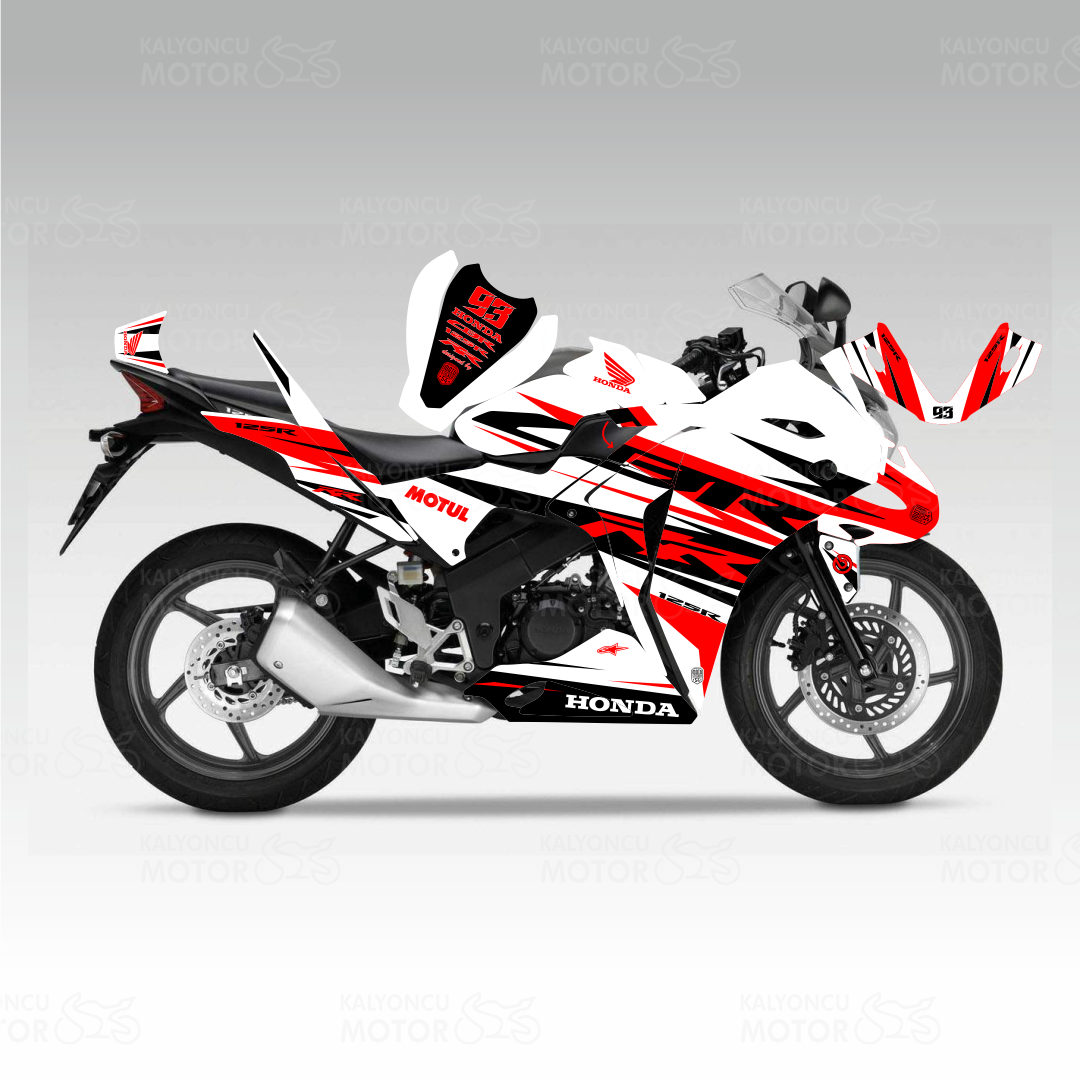 Honda CBR 125 RR Lines Design Sticker Set (Beyaz-Kırmızı-Siyah)
