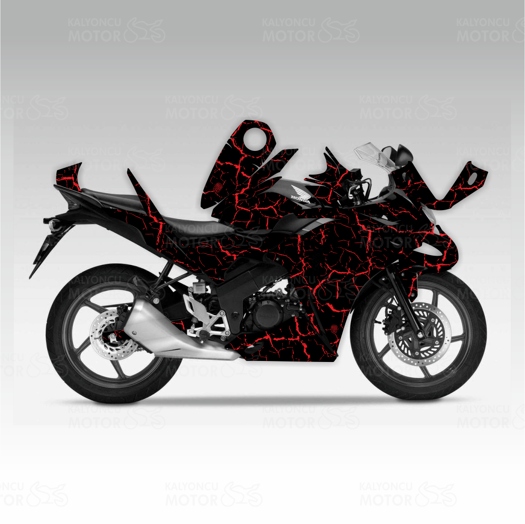 Honda CBR 125 R Cracked Texture Design Siyah-Kırmızı Kaplama