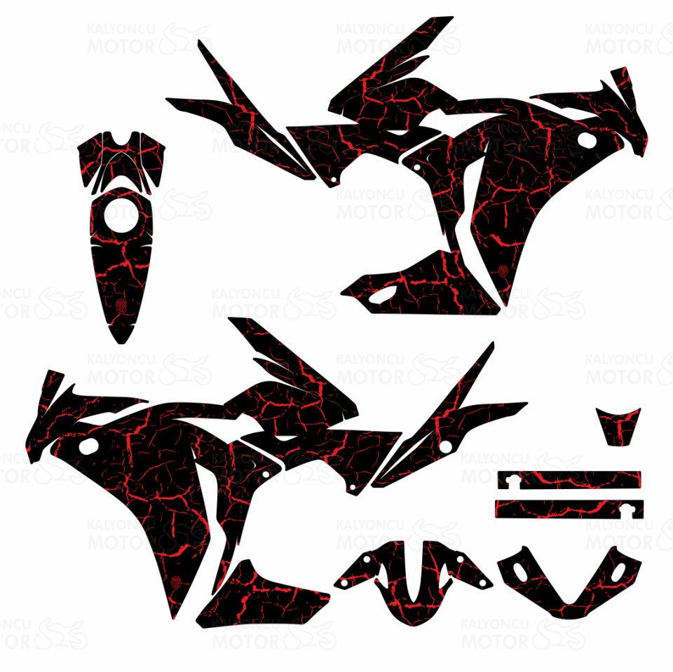 Honda CBR 125 R Cracked Texture Design Siyah-Kırmızı Kaplama