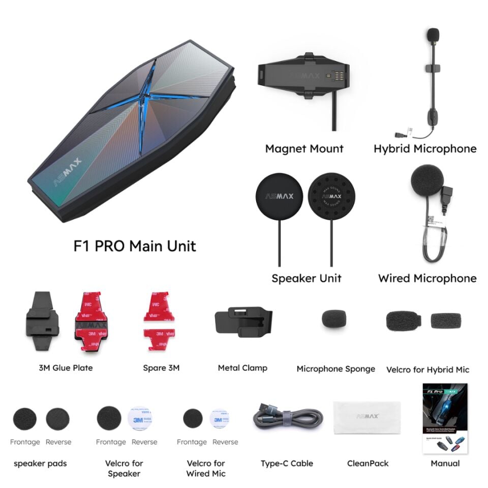 ASMAX F1 Pro – Mesh ve Sesli Komut İnterkom (Shiny Red)