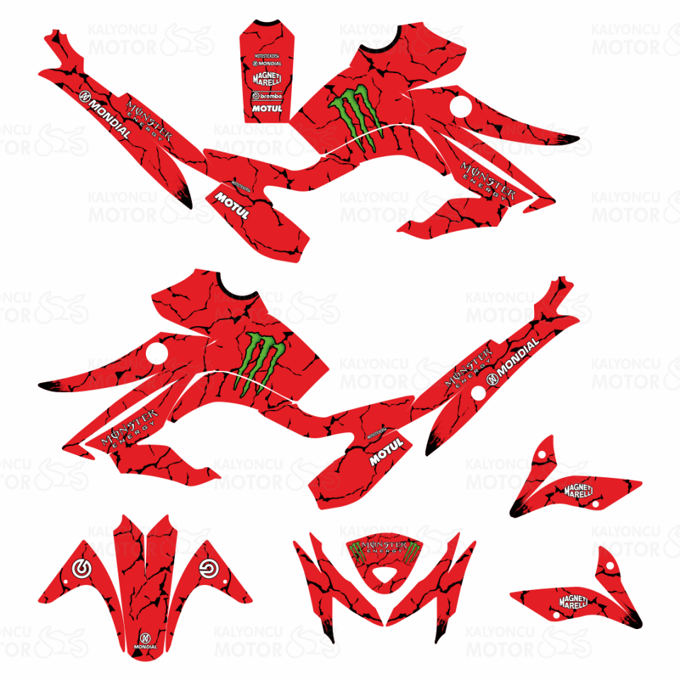 Mondial Drift 125 L No:1 Design Kırmızı Beyaz Sticker Kaplama