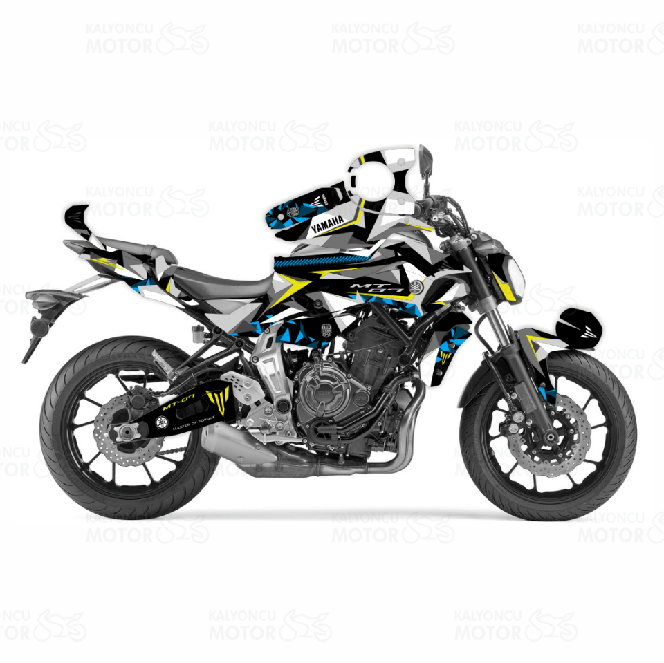 Yamaha MT 07 Colorful Camo Design Sticker Set (Beyaz Yoğun)