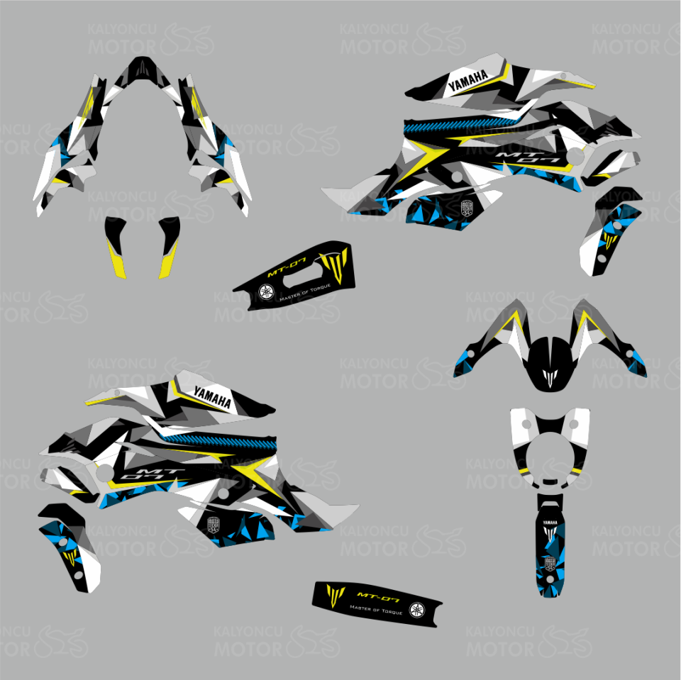 Yamaha MT 07 Colorful Camo Design Sticker Set (Beyaz Yoğun)