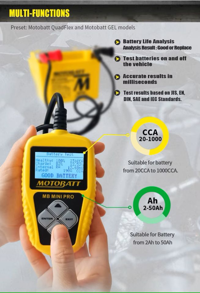 Motobatt Akü Test Cihazı 12V MB-Mini PRO