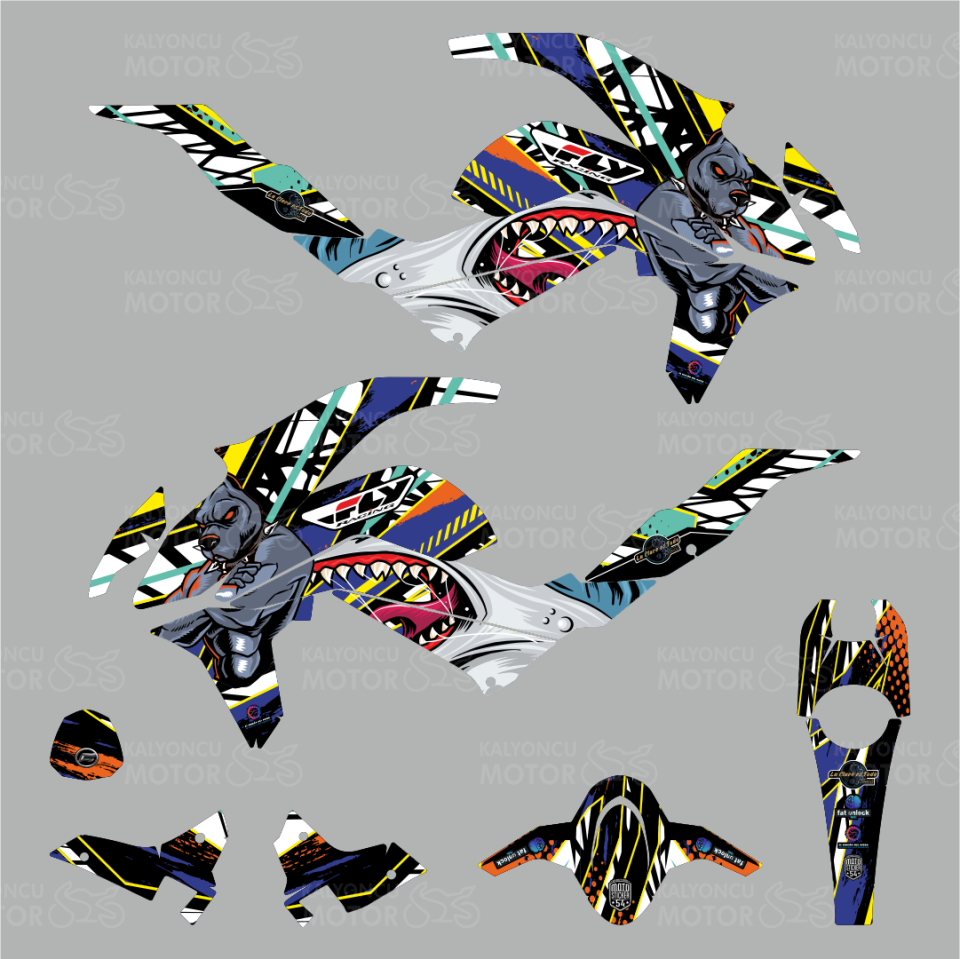 CF Moto NK 250 Sticker Set Shark & Dog Design Renkli