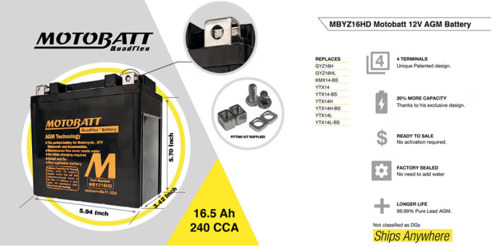 Motobatt Quadflex 4 Kutup 16 5 Ah 240 CCA AGM Akü