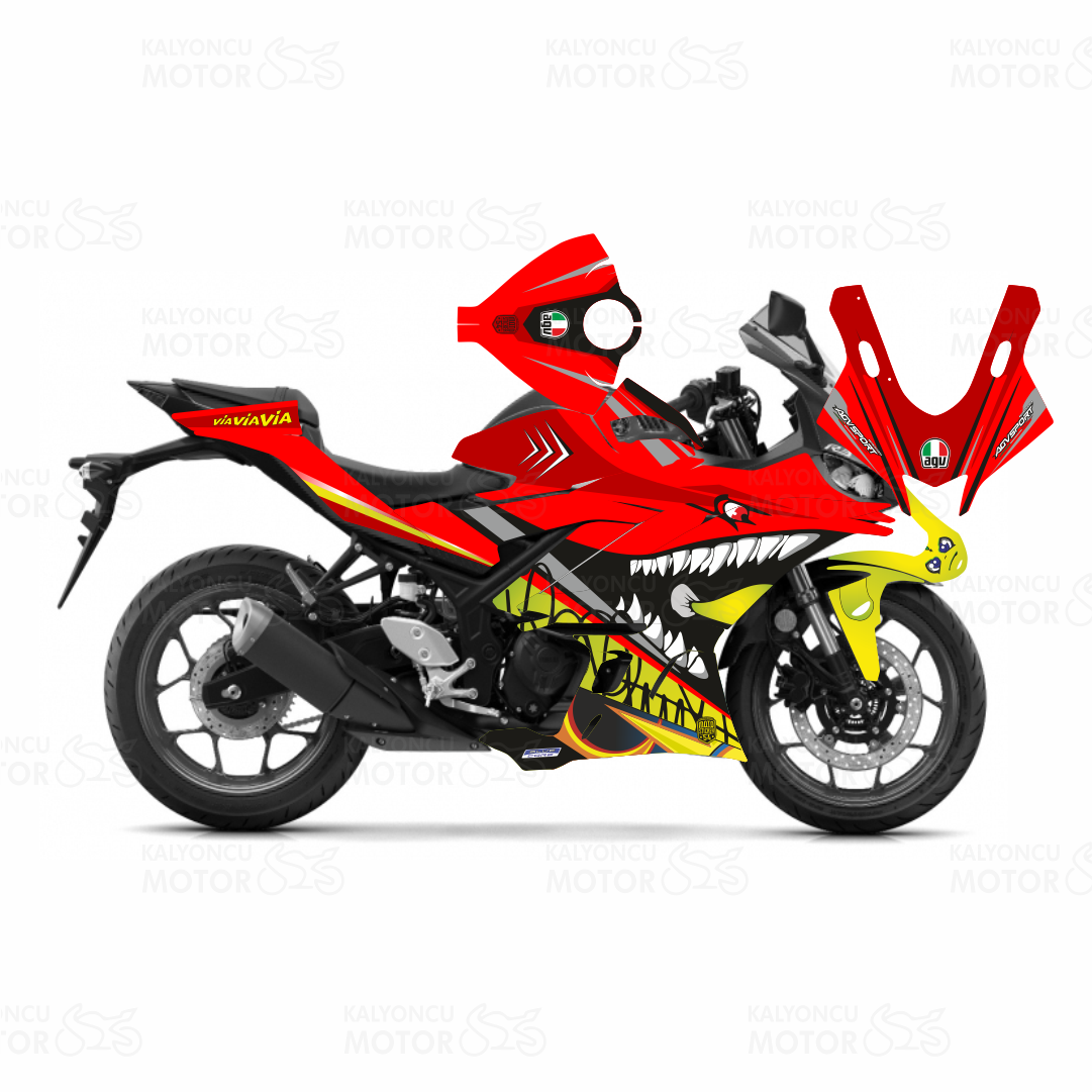 2019 Rossi Shark Design Kırmızı Sticker Set