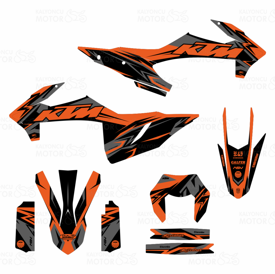 Kuba Race 125 EXC Design Sticker Set Siyah-Turuncu-Gri