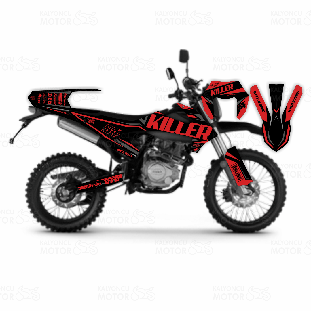 Kuba Race 125 Killer Design Sticker Set Siyah-Kırmızı-Gri