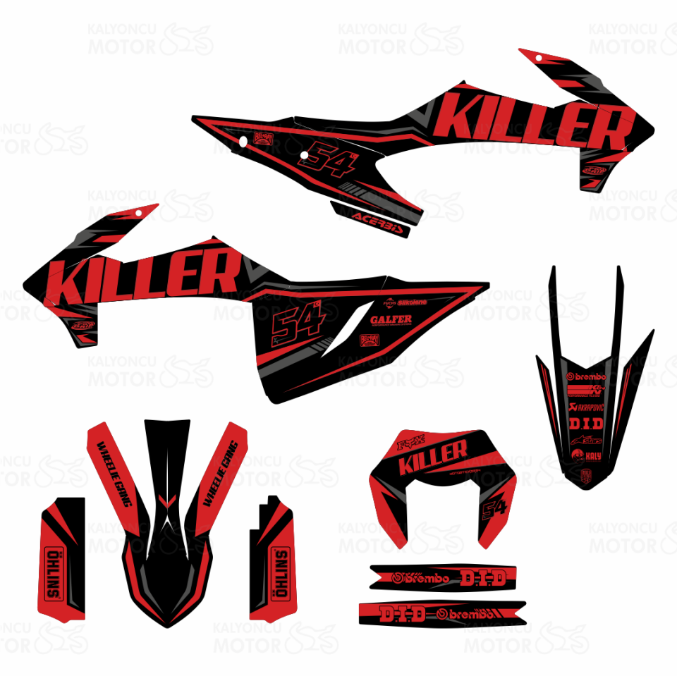 Kuba Race 125 Killer Design Sticker Set Siyah-Kırmızı-Gri