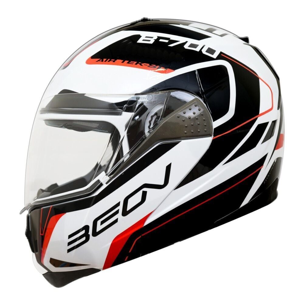 Beon Çene Açılır Vizörlü Kask B700 Aır Tek Beyaz Siyah Kırmızı XL