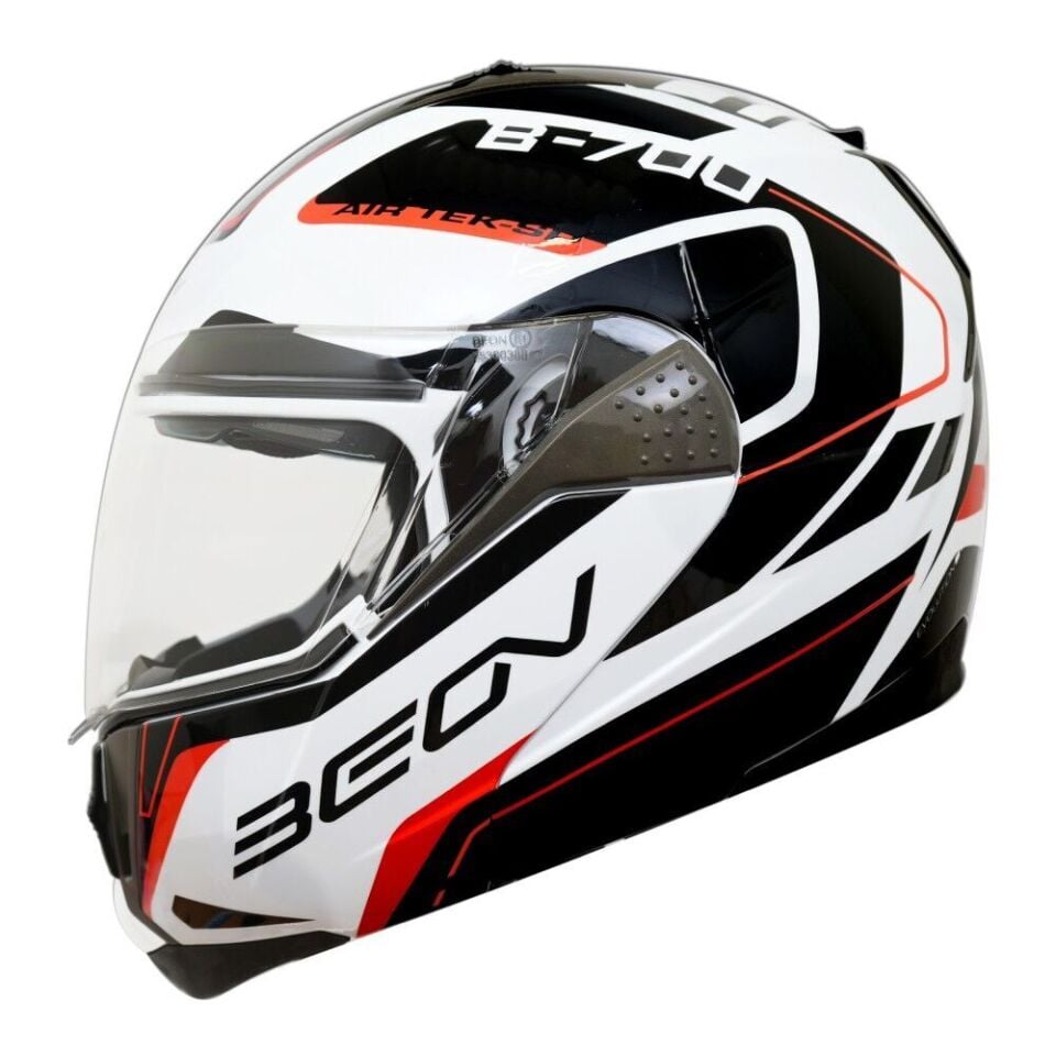 Beon Çene Açılır Vizörlü Kask B700 Aır Tek Beyaz Siyah Kırmızı XL