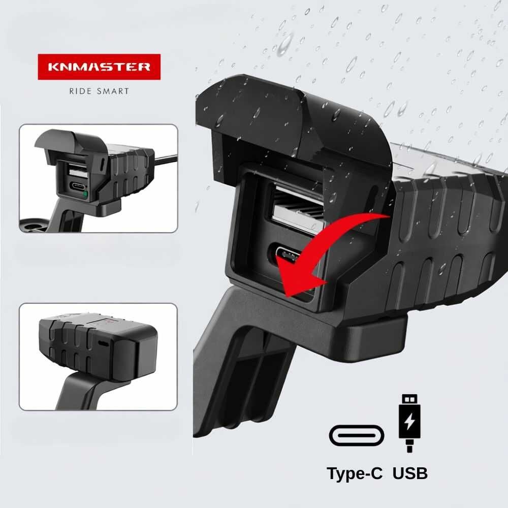 KNMaster UC200 Motosiklet USB ve Type-C Çift Girişli Şarj Soketi