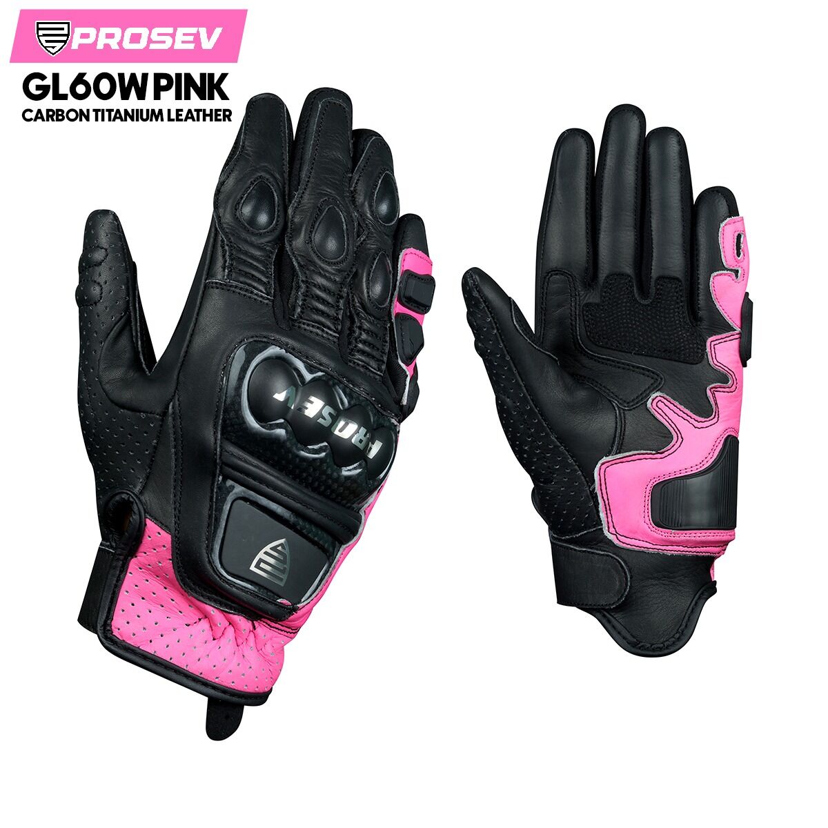 Prosev GL60 Bayan Deri Motosiklet Eldiveni Pembe Siyah