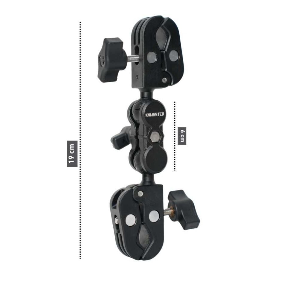 Knmaster MC150 – 360° Ayarlanabilir Motosiklet Çift Yengeç Kelepçeli Aksiyon Kamera Destek Aparatı (19 cm)
