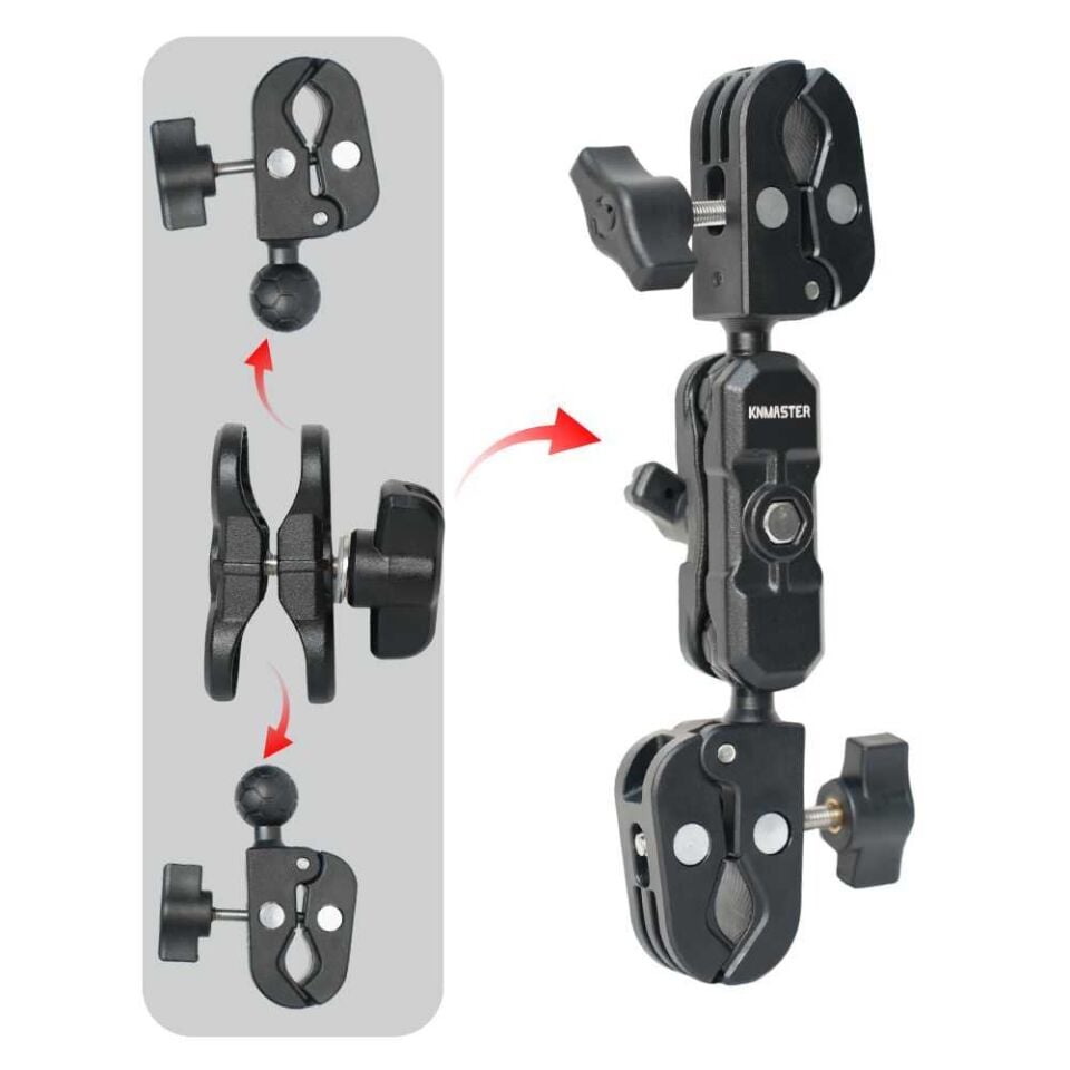 KNMaster MC160 – 360° Ayarlanabilir Motosiklet Çift Yengeç Kelepçeli Aksiyon Kamera Destek Aparatı (22 cm)
