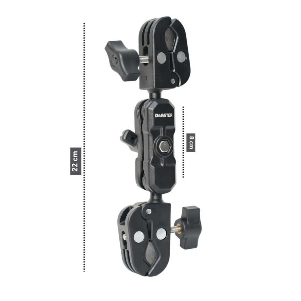 KNMaster MC160 – 360° Ayarlanabilir Motosiklet Çift Yengeç Kelepçeli Aksiyon Kamera Destek Aparatı (22 cm)