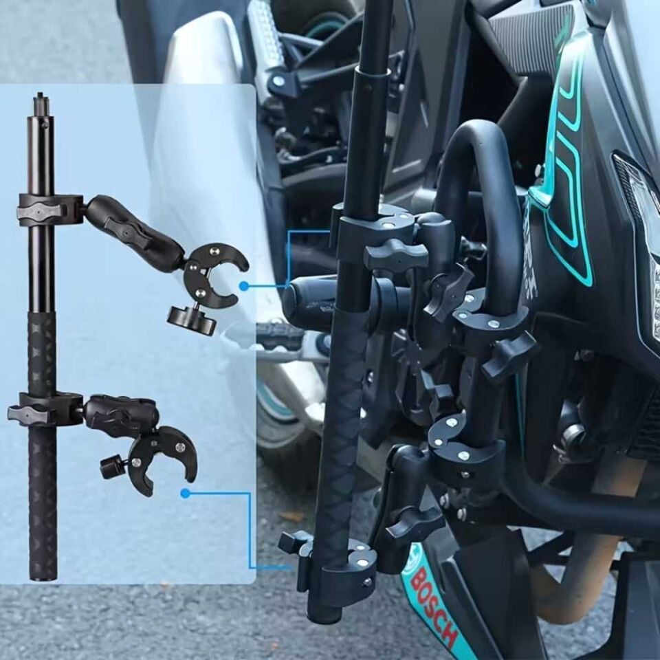 KNMaster MC160 – 360° Ayarlanabilir Motosiklet Çift Yengeç Kelepçeli Aksiyon Kamera Destek Aparatı (22 cm)