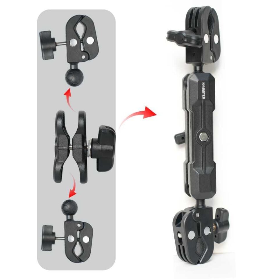 KNMaster MC170 – 360° Ayarlanabilir Motosiklet Çift Yengeç Kelepçeli Aksiyon Kamera Destek Aparatı (28 cm)