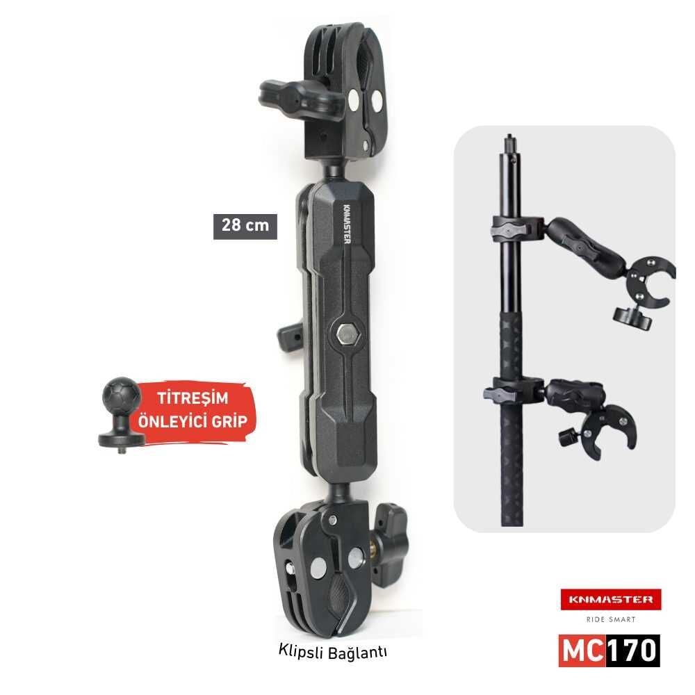 KNMaster MC170 – 360° Ayarlanabilir Motosiklet Çift Yengeç Kelepçeli Aksiyon Kamera Destek Aparatı (28 cm)