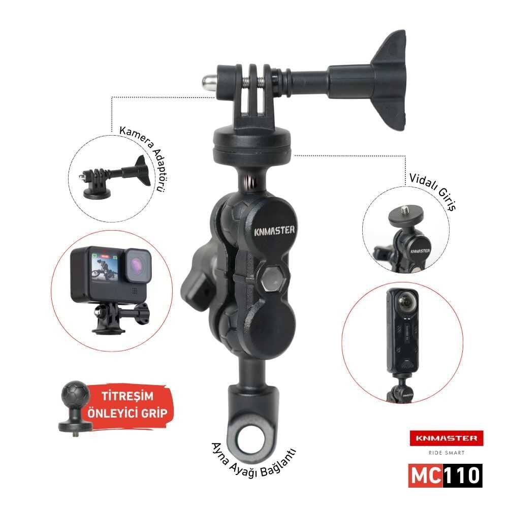 Knmaster MC110 – Ayna Dibi Bağlantılı 360° Ayarlanabilir Kamera Tutucu Aparat (15 cm)