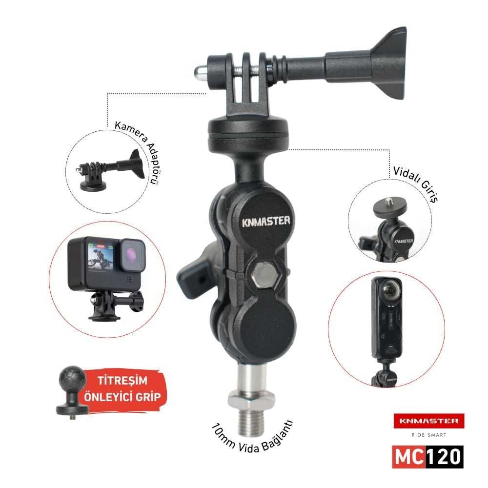 Knmaster MC120 – 360° Ayarlanabilir Motosiklet 10mm Vida Bağlantılı Aksiyon Kamera Aparatı