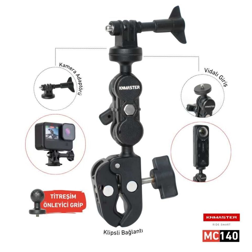 Knmaster MC140 – 360° Ayarlanabilir Motosiklet Gidon Aksiyon Kamera Aparatı