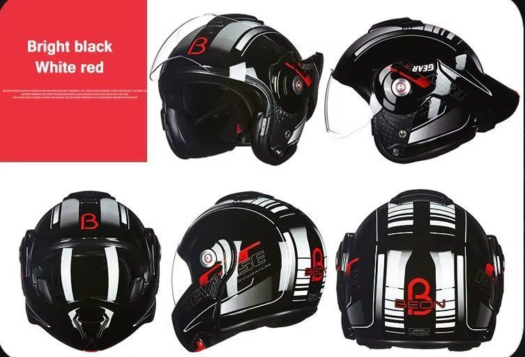 Beon B 702 Reverse Tam Açılır Kask Siyah Beyaz Kırmızı XL