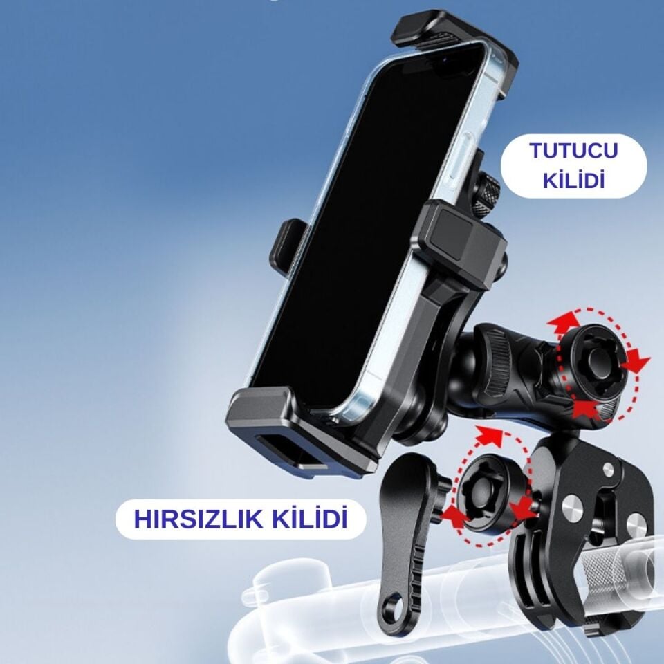 Nukrotech M25 Gidon Bağlantılı Titreşim Modüllü Motosiklet Telefon Tutucu