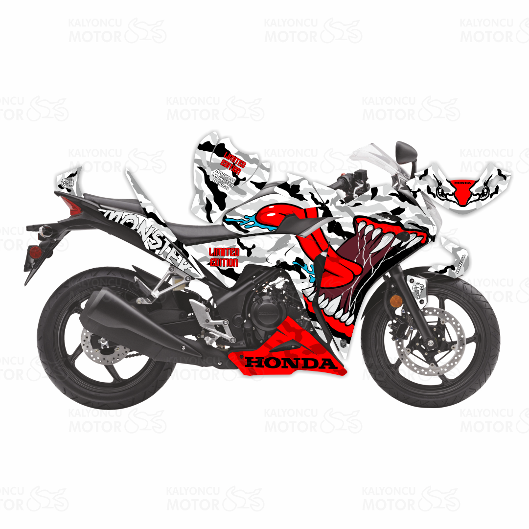 Honda CBR 250 Asphalt Monster Design Sticker Set Beyaz Eski Kasa