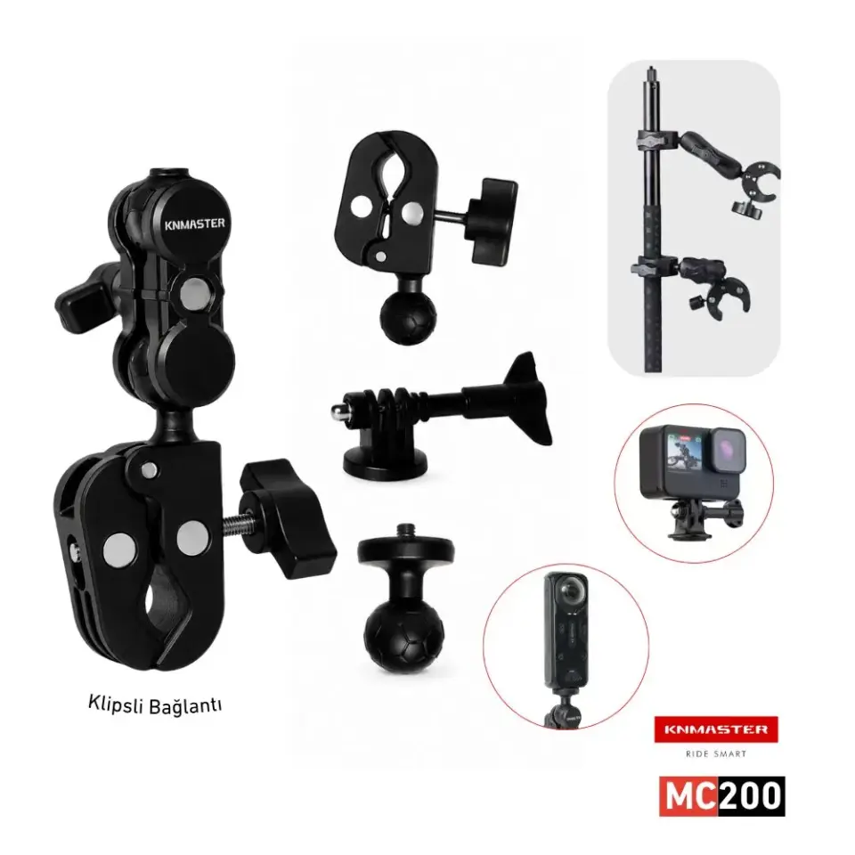 KNMaster MC-200 – 360° Ayarlanabilir Motosiklet Çift Yengeç Kelepçeli 17 CM
