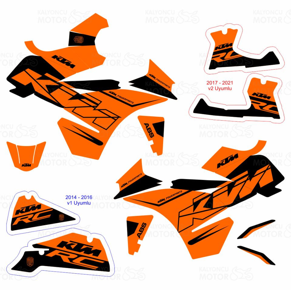 KTM RC v1 - v2 Uyumlu Factory Design Turuncu Siyah Sticker Set - Kaplama