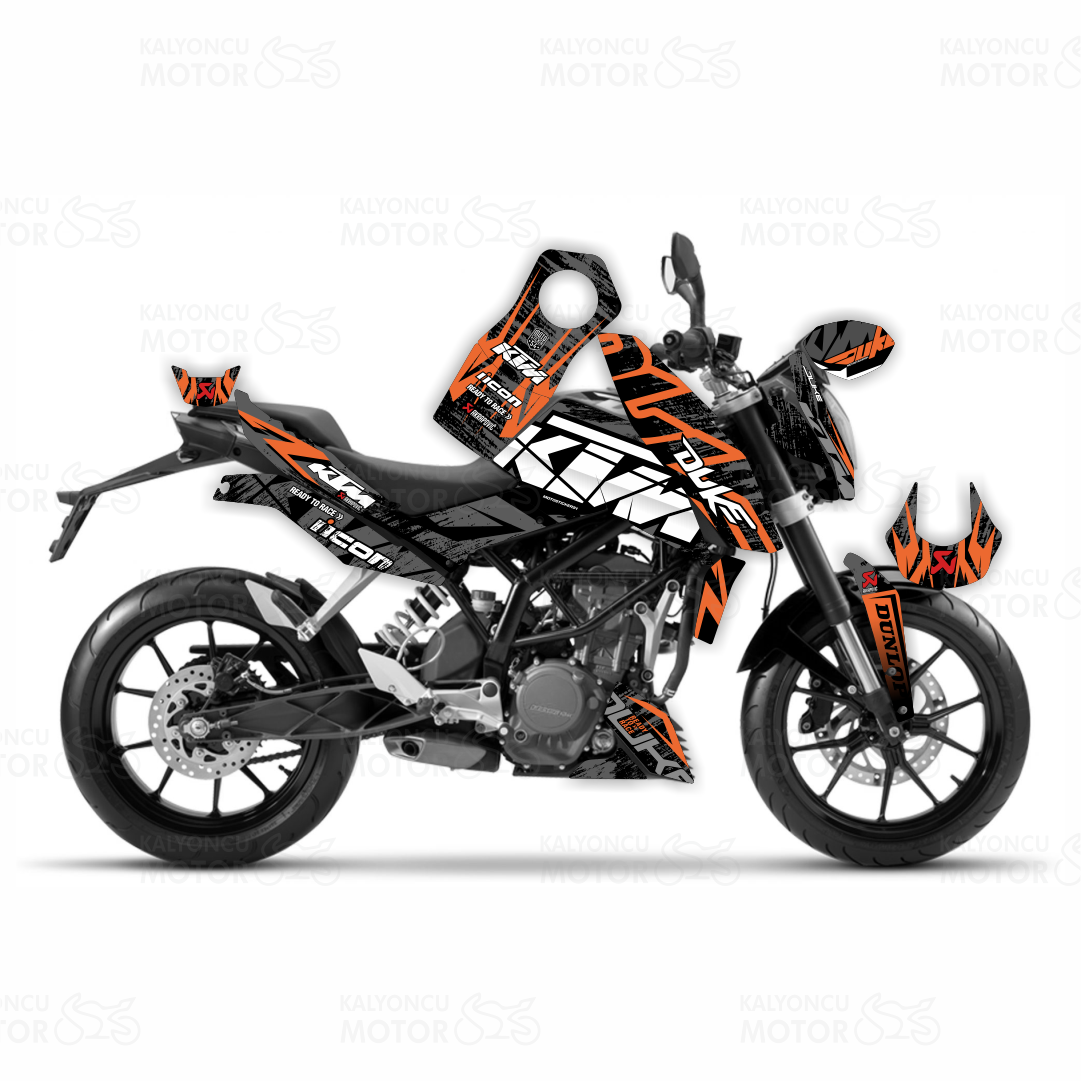 KTM Duke v1 2011-2016 Uyumlu Street Racer Design Siyah-Turuncu-Gri Sticker Set