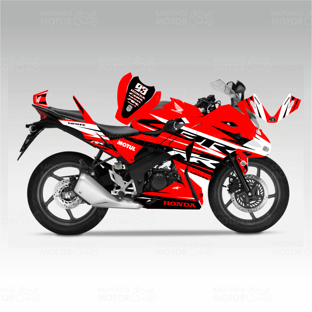 Honda CBR125 R RR Lines Kırmızı Siyah Beyaz Sticker Set